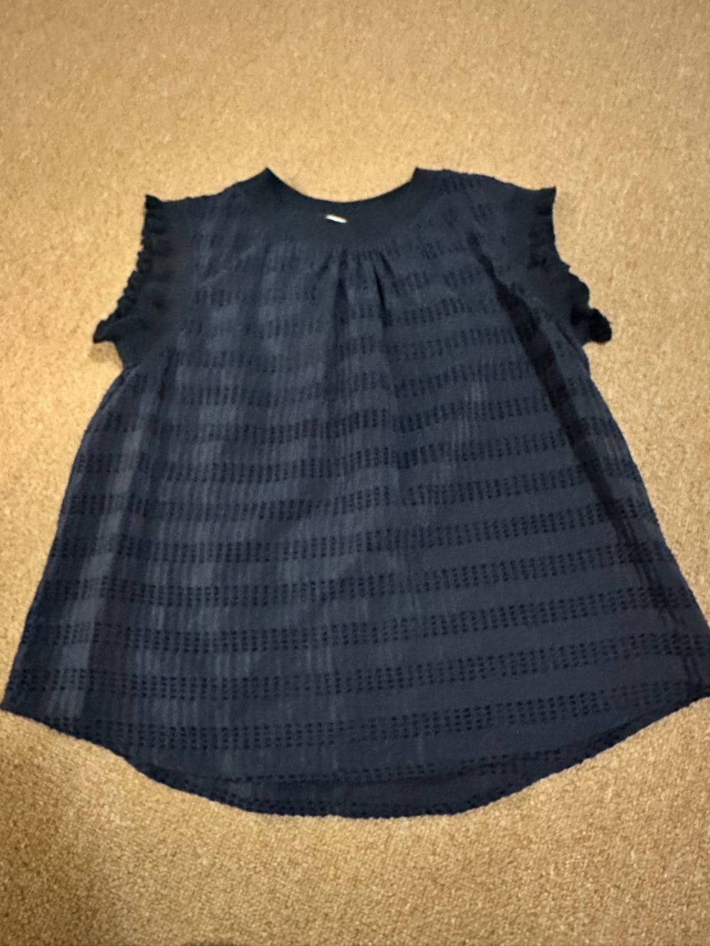 VOY Navy Textured Top with Ruffled Trim